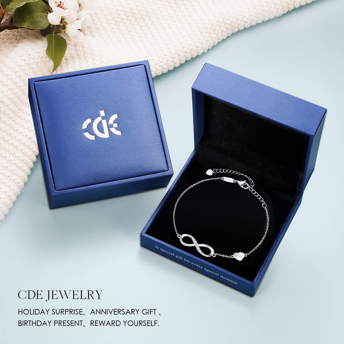 CDE Infinity Heart Symbol Charm Link Bracelet for Women 925 Sterling Silver Stainless Steel Adjustable Anniversary Jewelry Birthday Gifts for Women Wife Girlfriend Her - Image 6